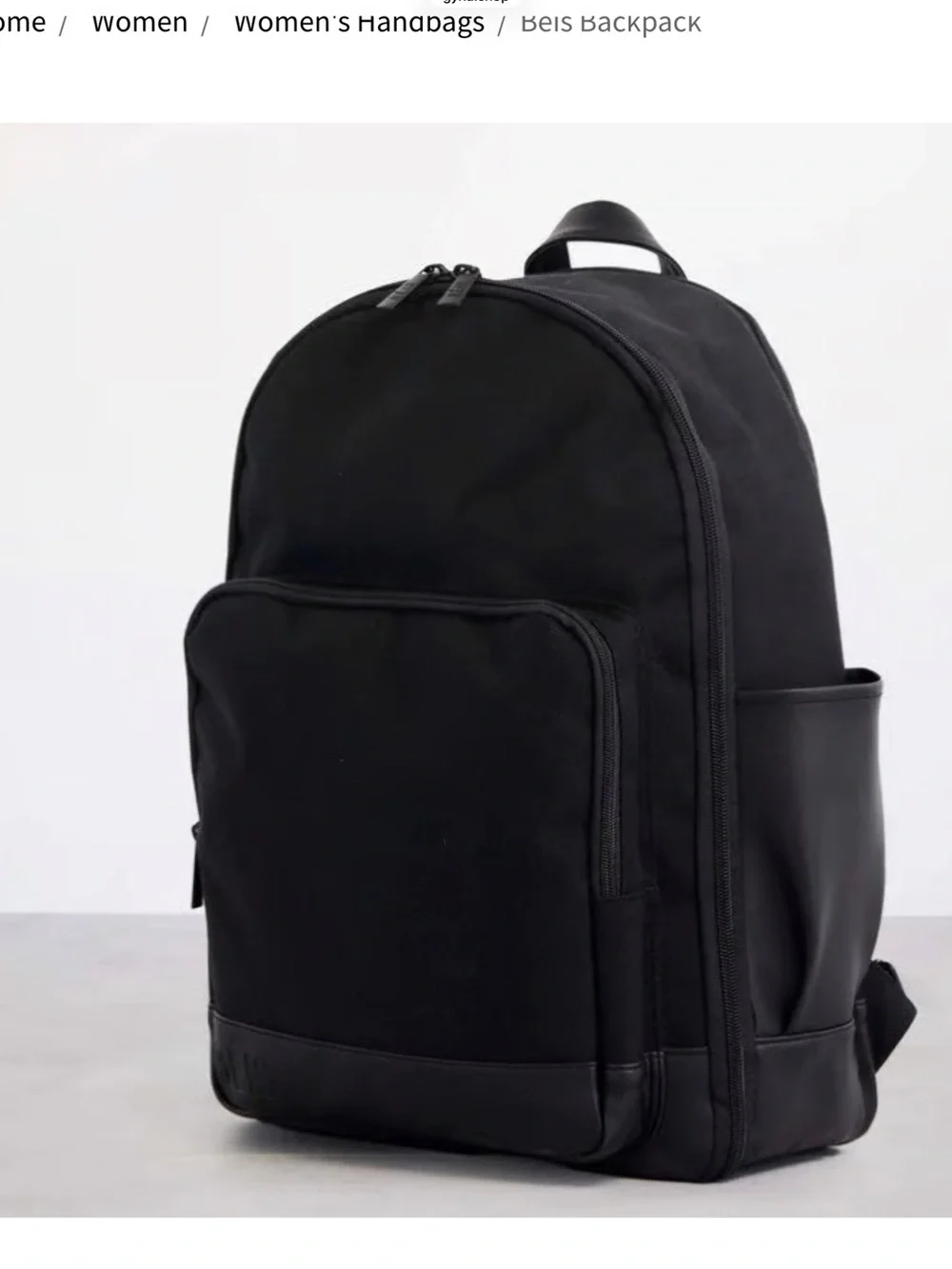 BEIS - Black Everyday Backpack with Front Pocket and Leather Bottom. Size OS